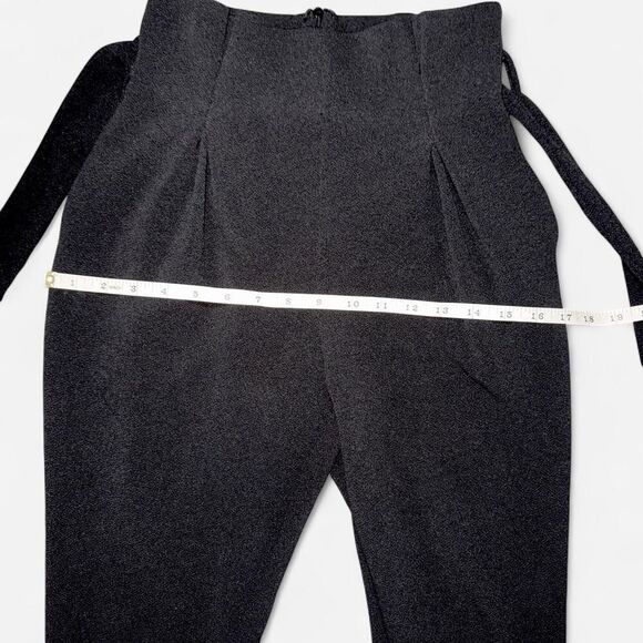 Black Paper Bag High-Waisted Ankle Trouser Dress Pants - Picture 5 of 8